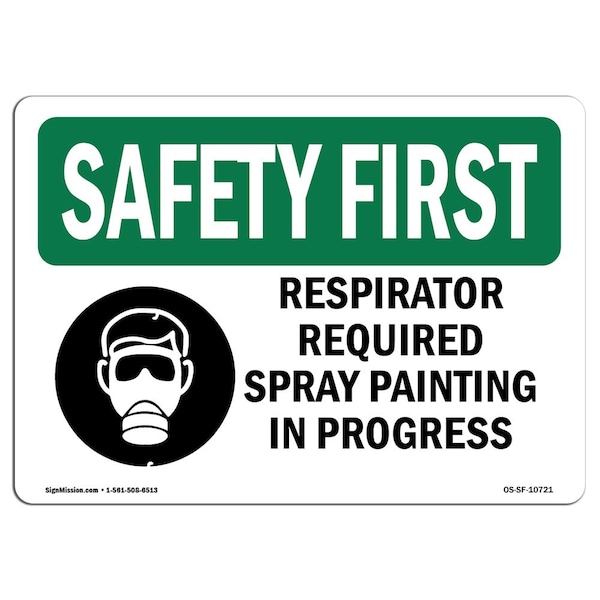 OSHA Sign, Respirator Required Spray Painting W/ Symbol, 10in X 7in Aluminum, 10" W, 7" H, Landscape
